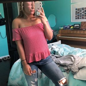 red & white off the shoulder top!